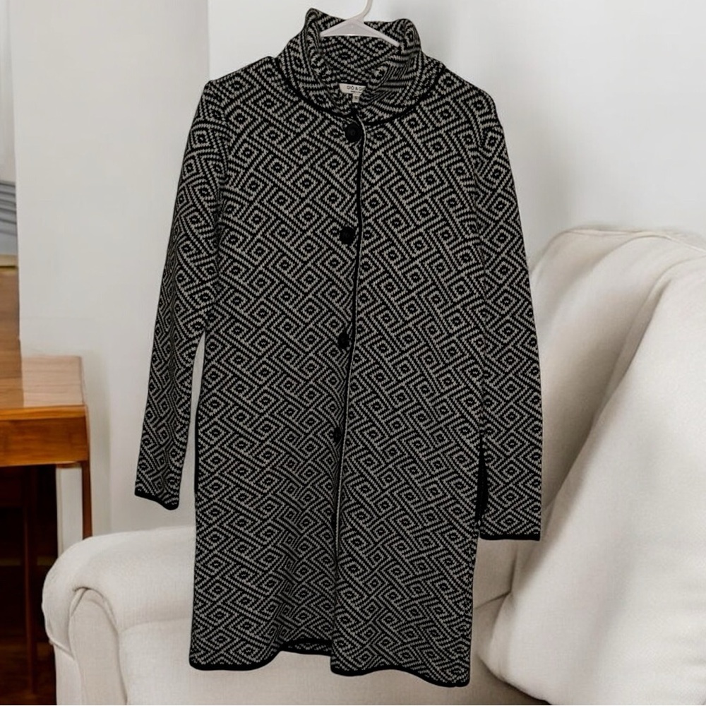 GIO & GIO Elegant Black and White Patterned Trench Coat 30% WOOL